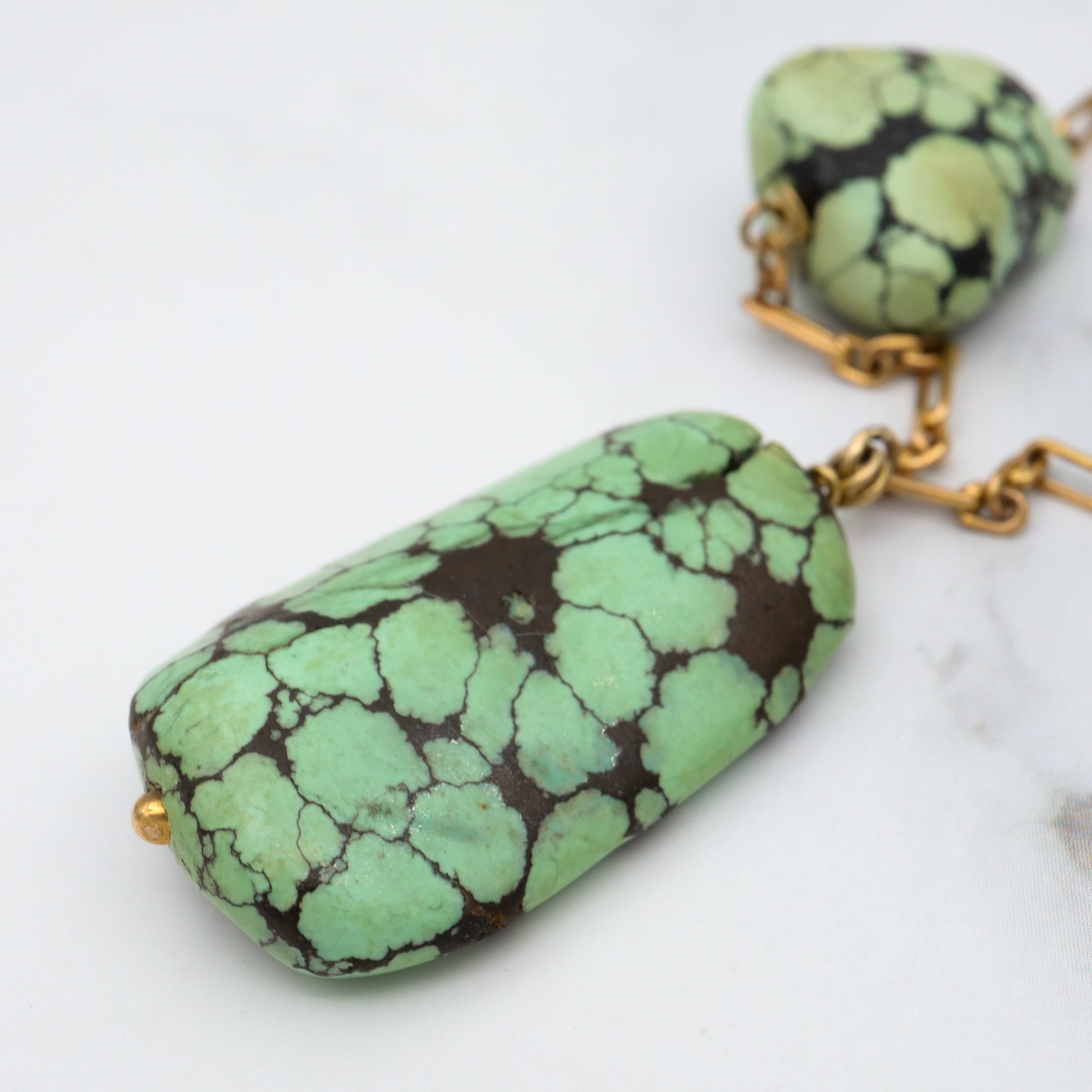 Antique Victorian 14k gold & turquoise bead drop necklace, 16"